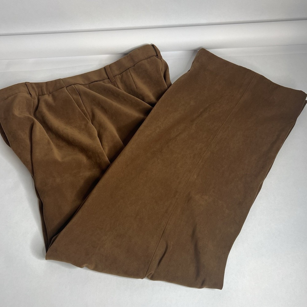 COLDWATER CREEK Camel Brown Faux Suede Wide Leg Women's Pants 12 High Rise Pleat